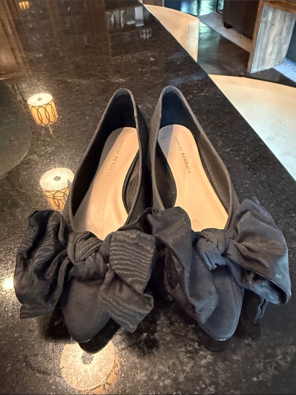 Loeffler Randall Black Pointed-Toe Flats with Oversized Bow